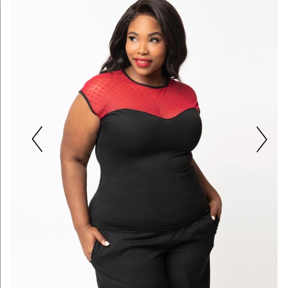 Retro Black and Red Hearts Only Mesh Knit Top - Picture 2 of 7